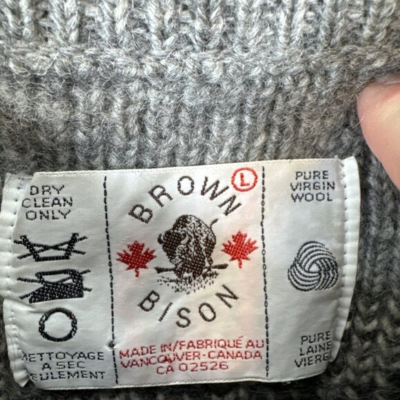 Vintage Brown Bison Cowichan Style Wool Sweater Women’s L Gray Canada Totem Pole - Picture 4 of 5